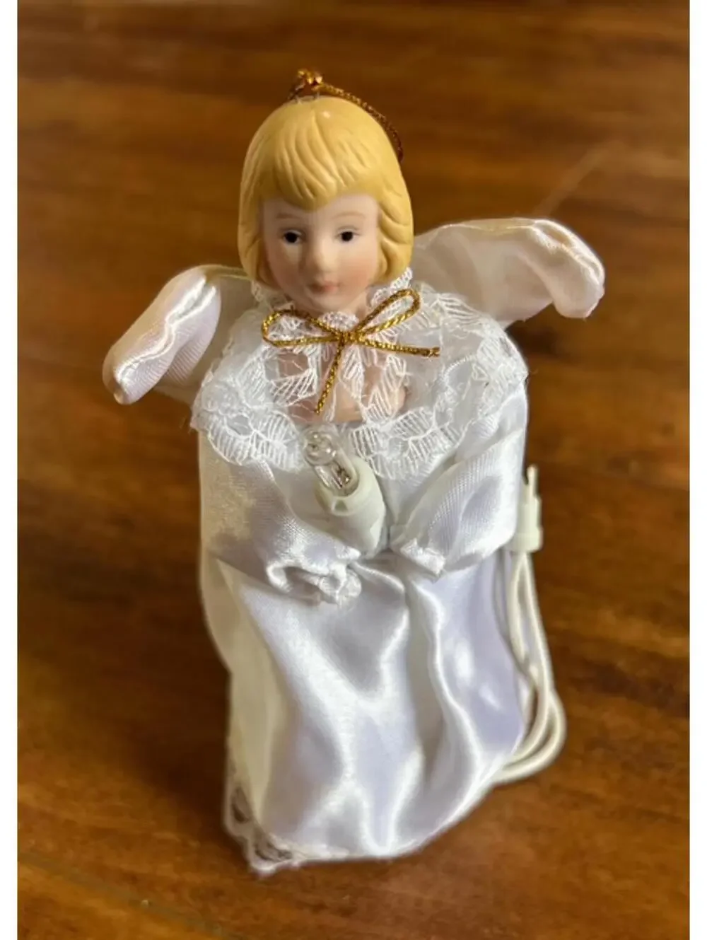 Vintage Ceramic Angel Christmas Tree Topper with Light